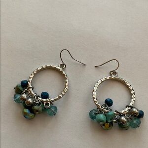 Silver and Blue Crystal Hoop Earrings with Dangles